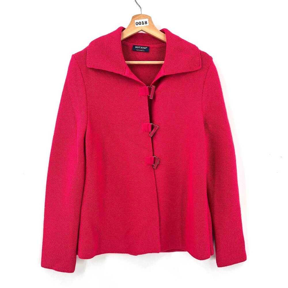Saint James cardigan sweater wool blend preppy old money bright pink European 10